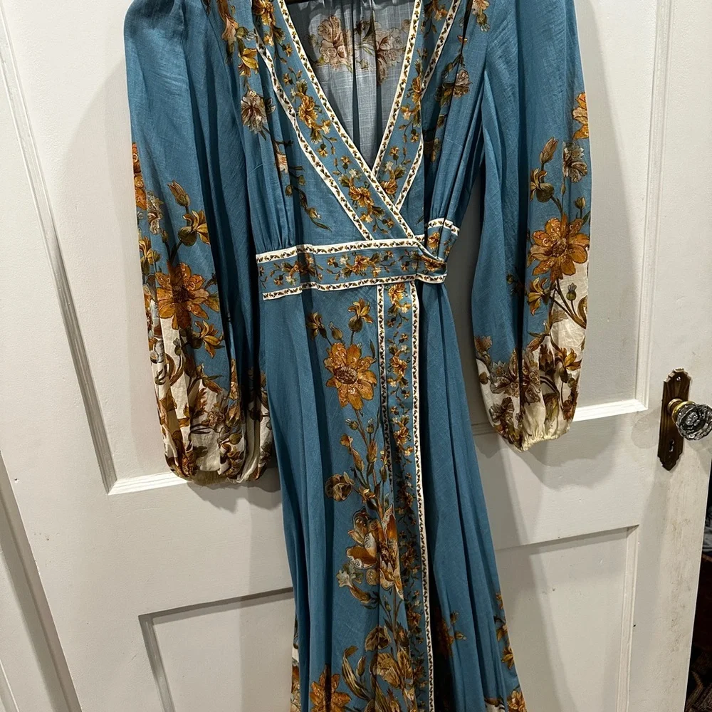 Zimmermann Teal and Gold Floral Long Sleeve Dress, Chintz, $880 - Picture 4 of 9